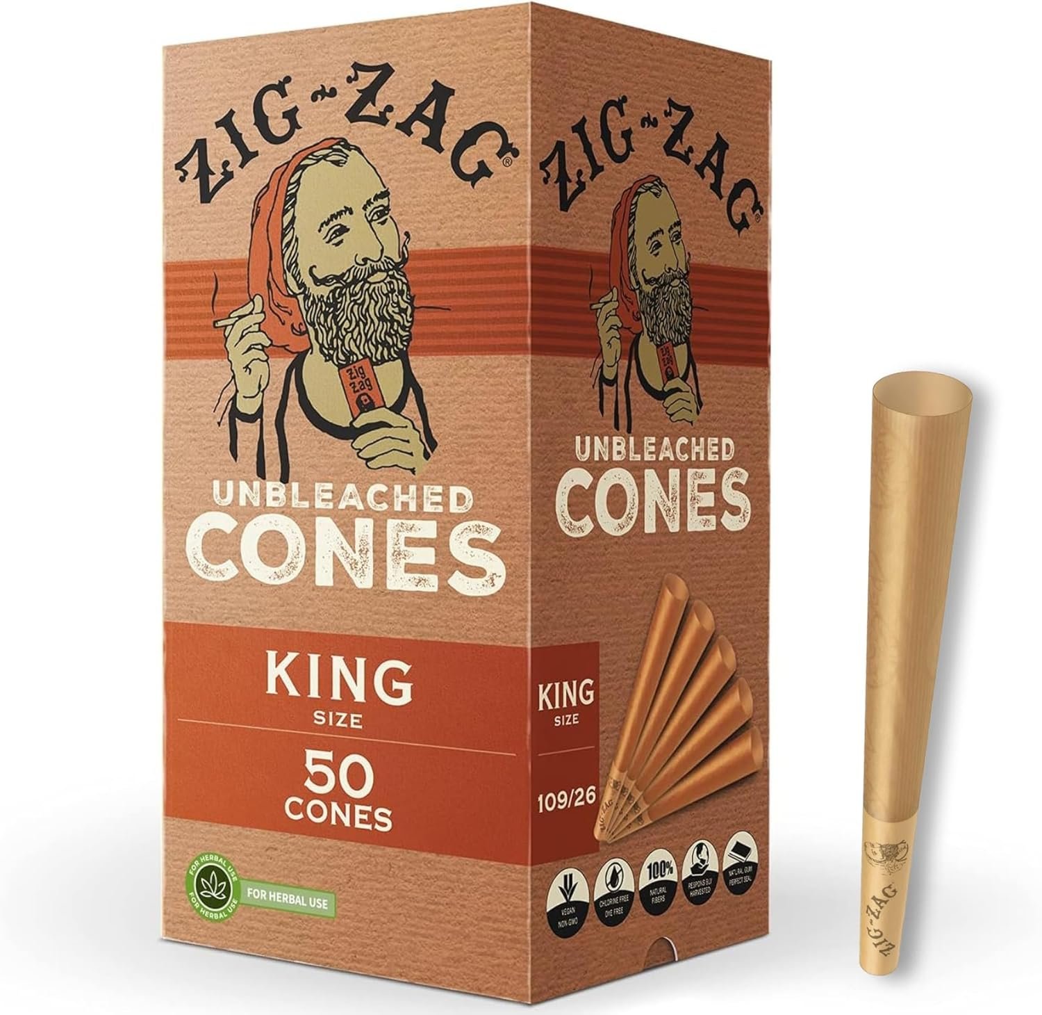 713DBIy4abL._AC_SL1500_ Zig Zag Pre-Rolled King Size Unbleached 50ct - Image 1