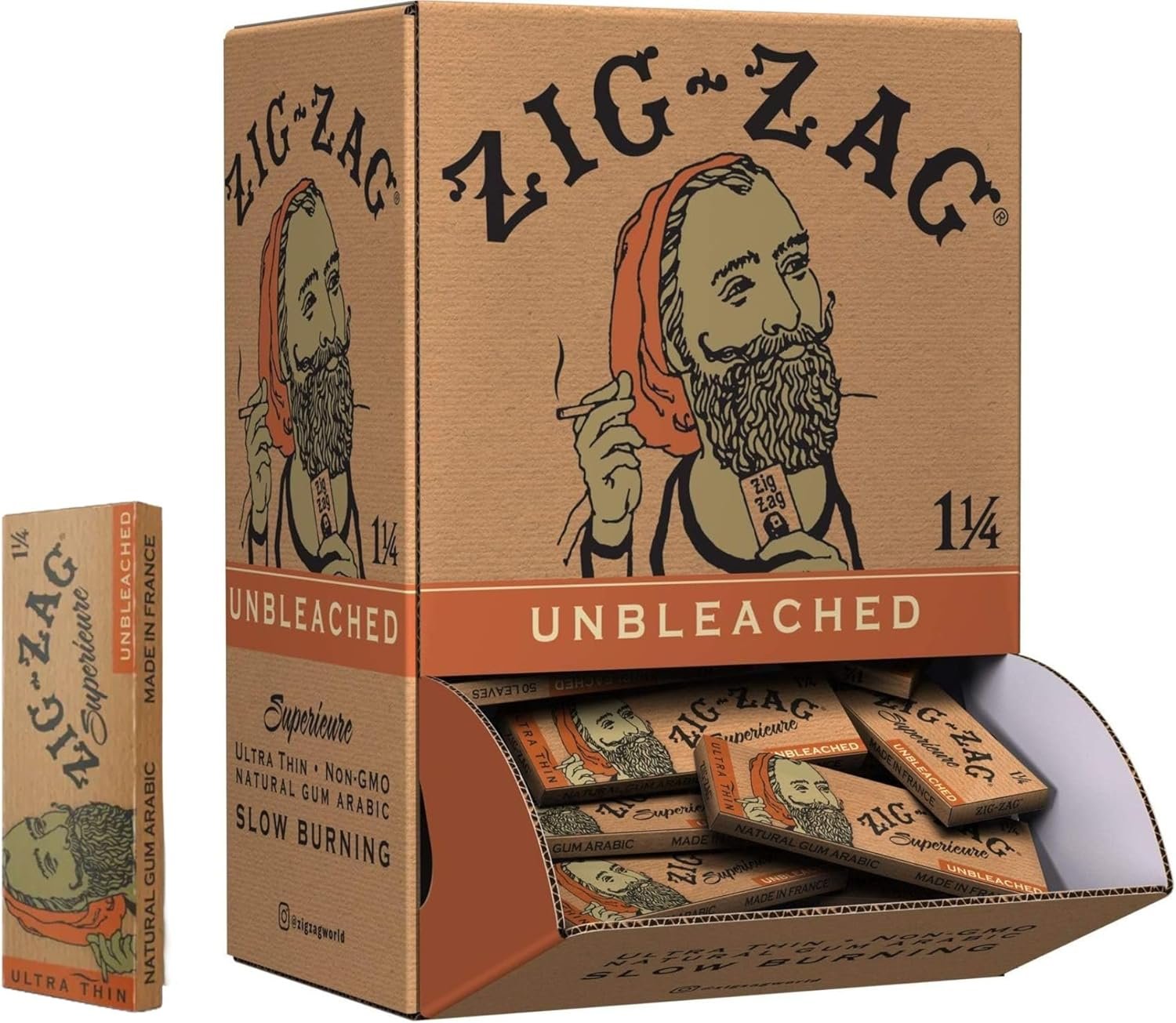 81UAeVT2ejL._AC_SL1500_ Zig Zag Unbleached Rolling Papers 1 1/4 48 Booklets - Image 1