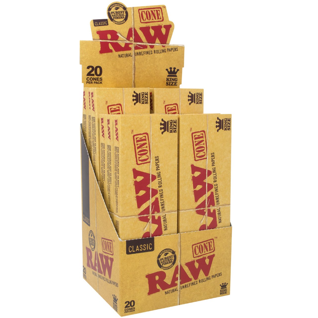 HBROL0292__13013 RAW Classic Pre-Roll Cone King Size with Funnel (20ct) Display of 12 - Image 1