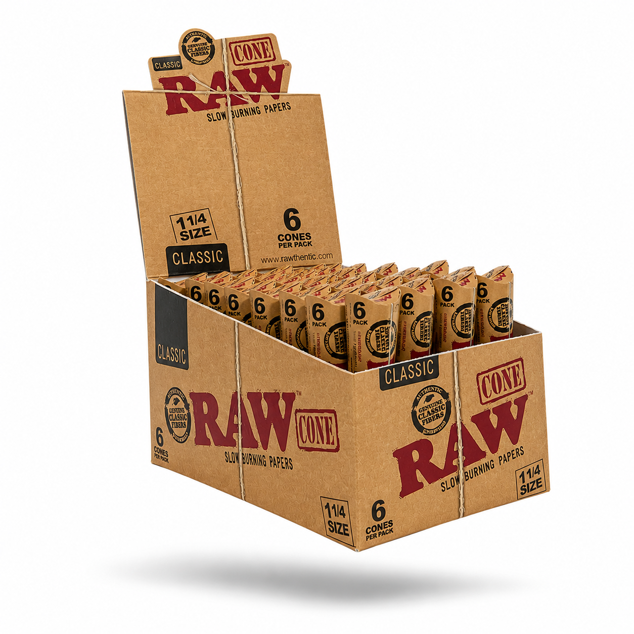 RAW Classic 1¼ Cones | Official RAW Pre-Rolled Natural Rolling Paper Cones RAW Classic Cones 1-1/4" 6 Cones Per Pack | Full Box of 32 Packs | Official RAW Pre-Rolled Cones - Image 1