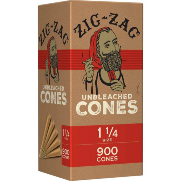 Zig-Zag 1 1/4 Unbleached Pre-Rolled Cones – 900-Cone Bulk Carton