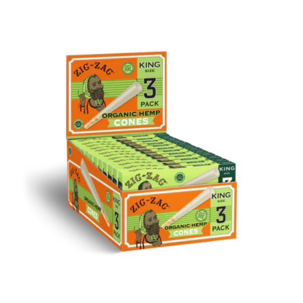 Zig Zag King Size Organic Paper Pre-Rolled Cones – 3 Count