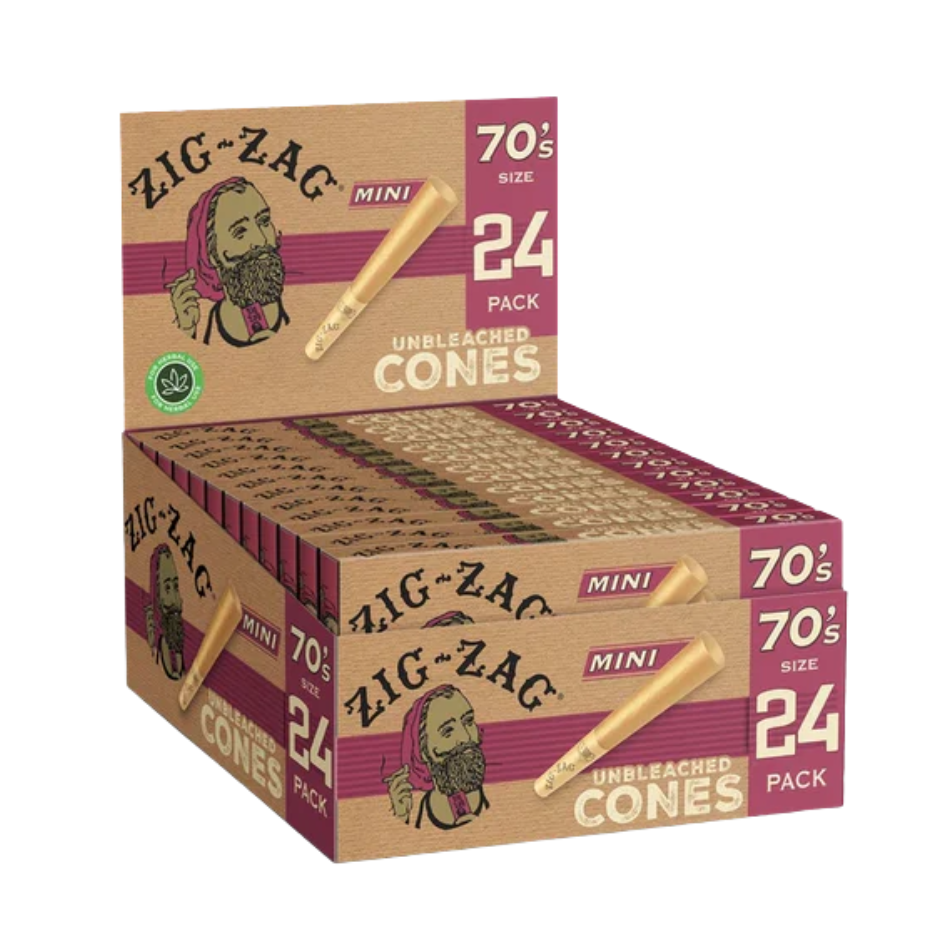 Zig-Zag 70s Unbleached Cones 18 Count 8-Pack Display