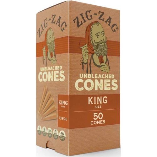 Zig-Zag King Size Unbleached Cones 50ct | Bulk Pre-Rolled Cones