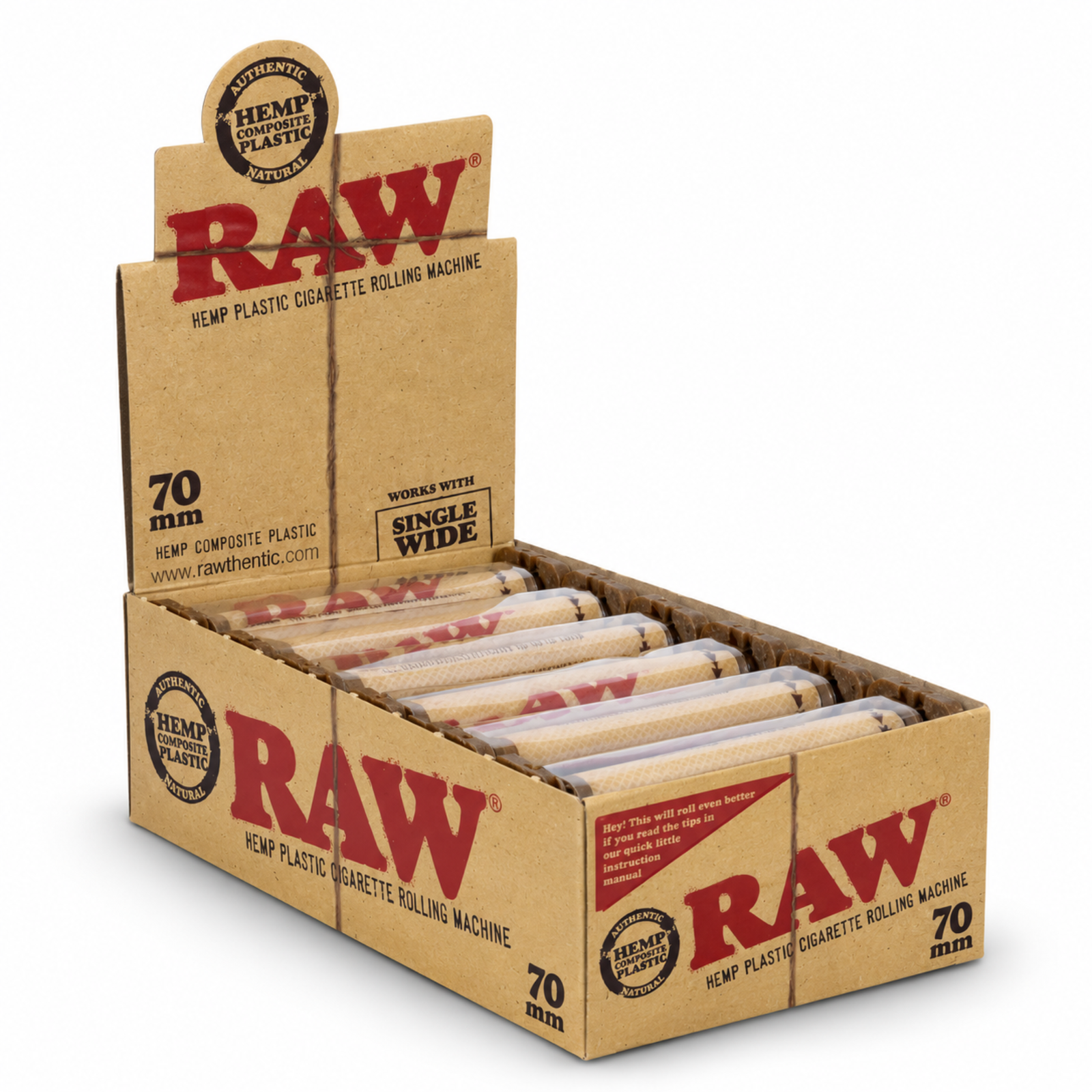 RAW Hemp Plastic Rollers 70mm 79mm 110mm Rollers (1) RAW 70mm Plastic Rollers | 12 Count Box - Image 1